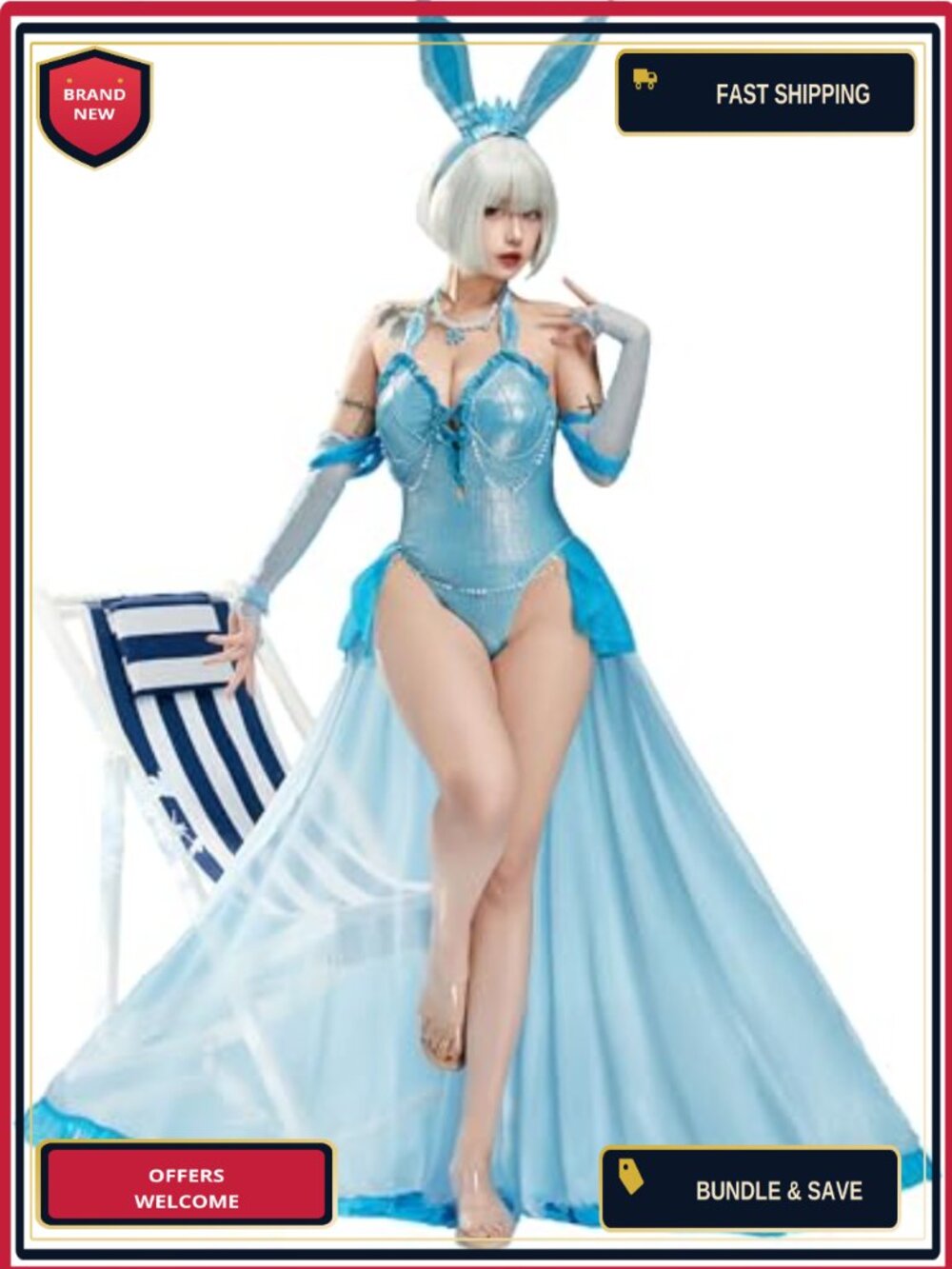 Anime One Piece Swimsuit with Sleeves Headband Cosplay Bathing Suit